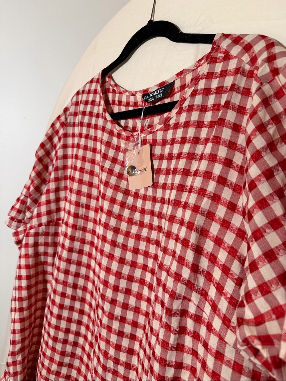 BloomChic Red and White Gingham Ruffle Sleeve Top - Picture 4 of 4